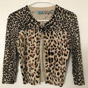 Leopard 3/4 sleeve cardigan with anchor buttons